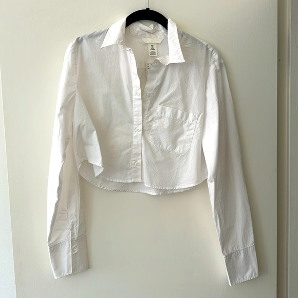 New H&M Cropped white poplin button down shirt small S - Picture 1 of 4